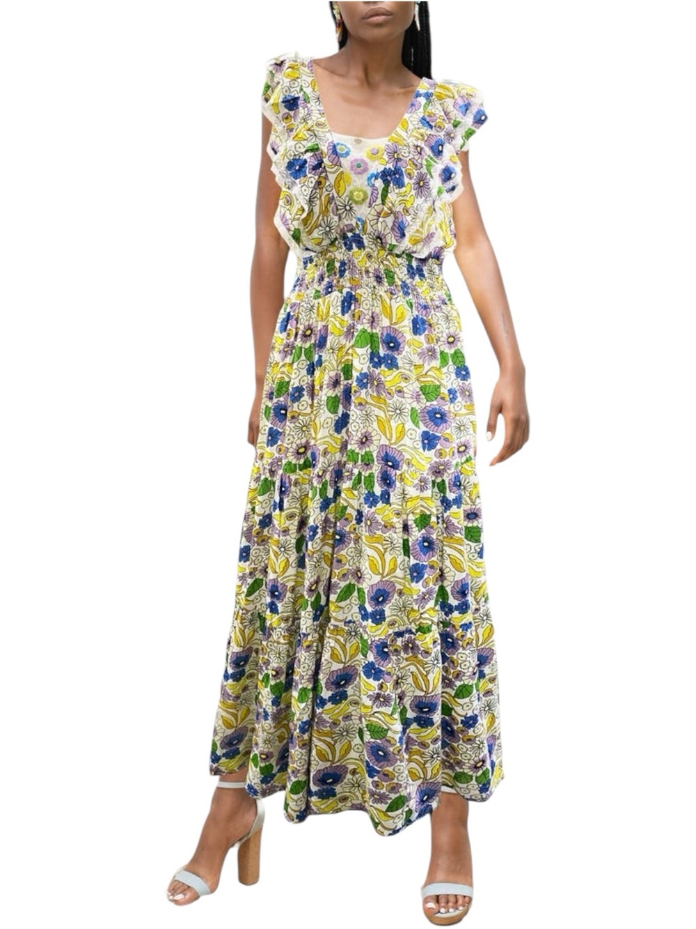Barok Paris Floral Ruffle Tassle Detail Beaded Maxi Dress Size S